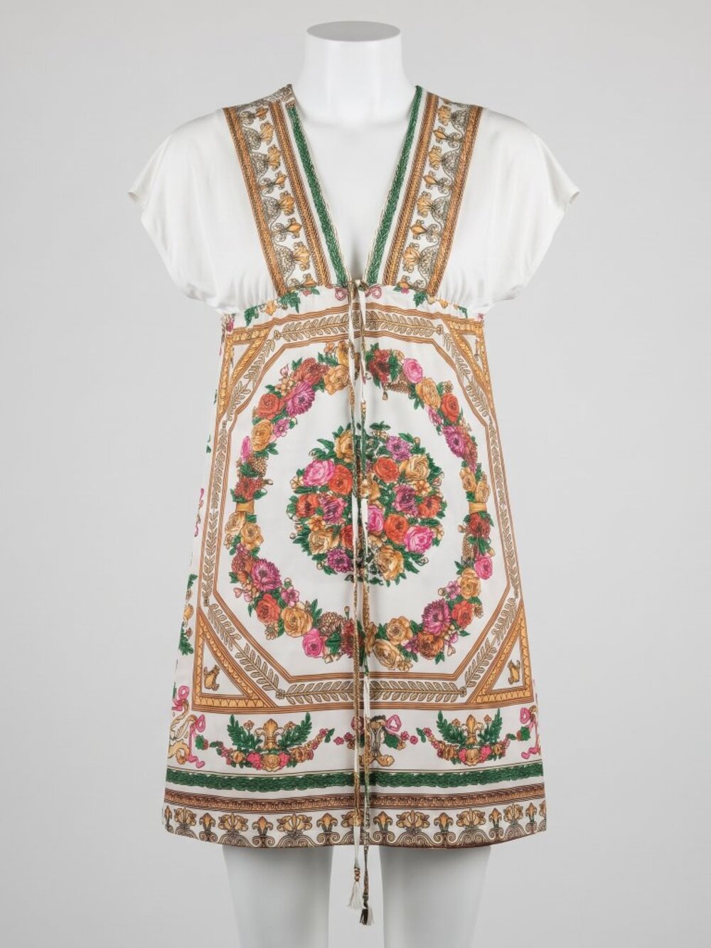 Free Couture White and Multi Floral Print Caftan Dress, Size S, Resort Elegance